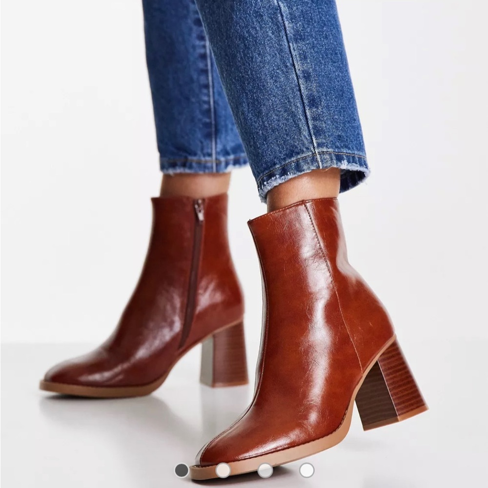 ASOS Brown Block Heel Booties - Size 8